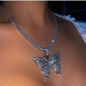 silver 18inch butterfly tennis necklace